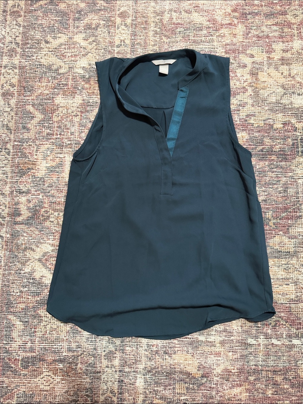 Sleeveless V-Neck Blouse in Dark Teal